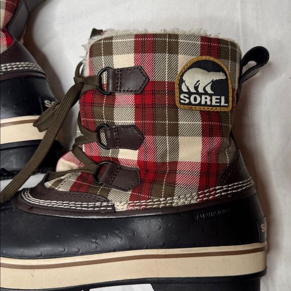 Sorel Women’s Tivoli Ankle Waterproof Red Plaid Lace Up Boots. Size 9.5. - Picture 6 of 12